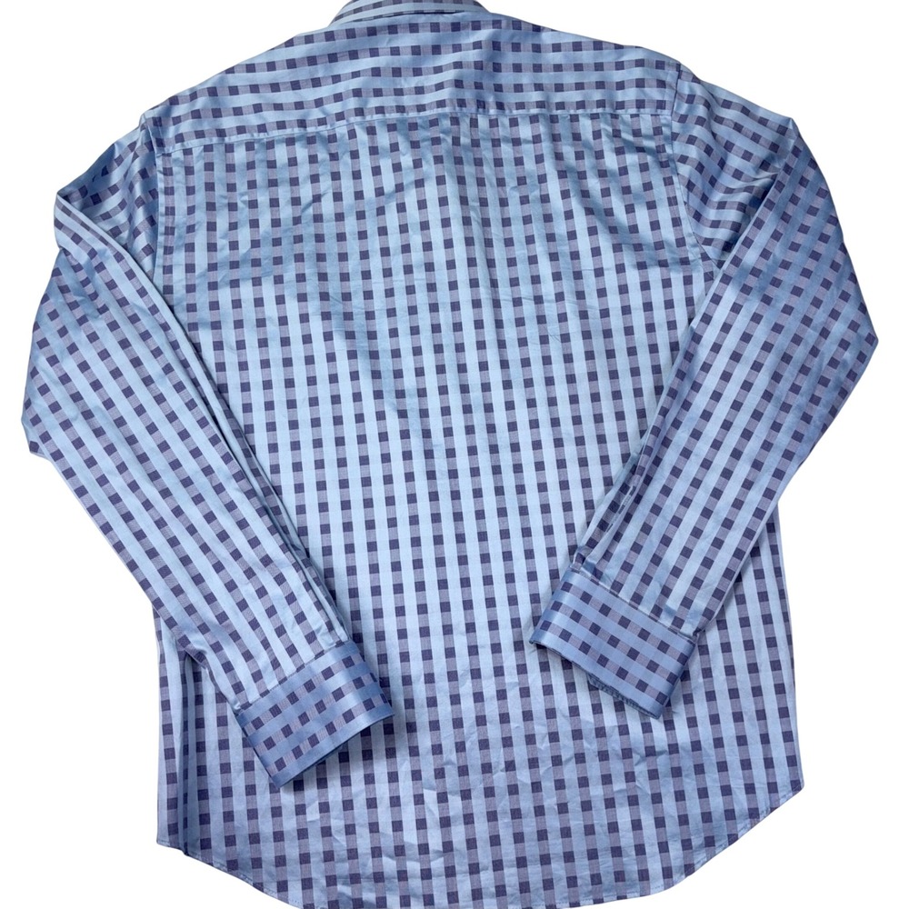 Bugatchi Uomo Shaped Fit Dress Shirt Blue Long Sleeve Button Down Men's Large - Picture 5 of 6